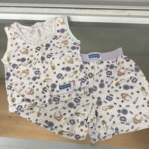Vintage Fisher-Price Kids Pajama Set - White and Purple Fun Print 2T
